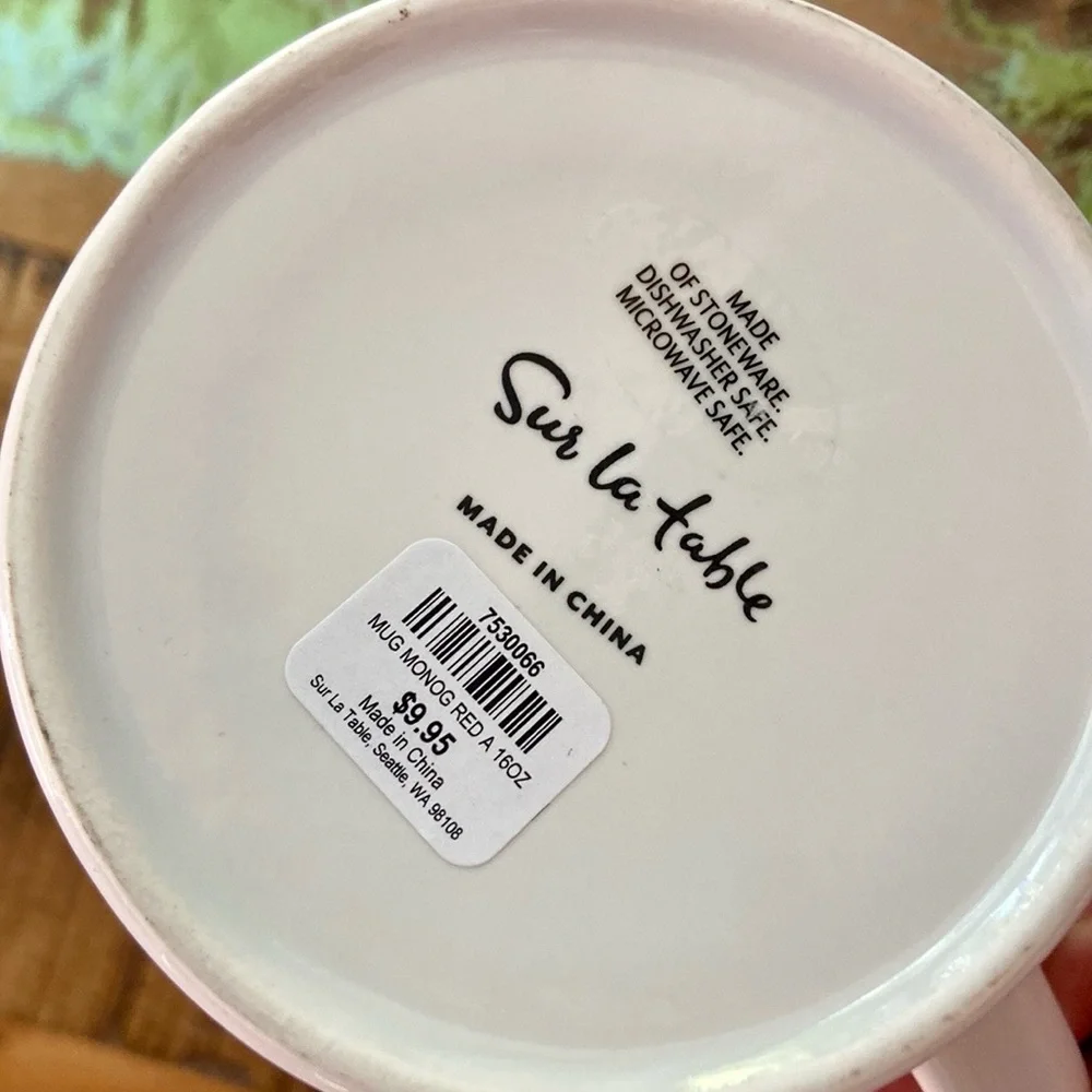 NWT Sur La Table Monogram 'A' Mug